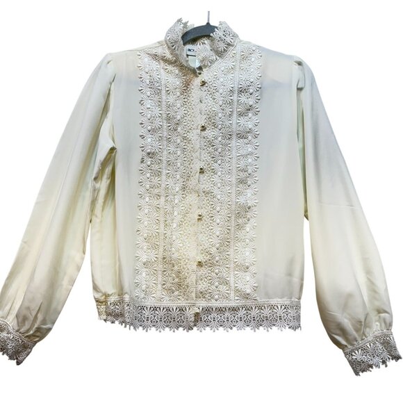 Vintage Style Brownstone Studio Lace Blouse Pearl Button Small Croquette Dainty - Picture 1 of 14